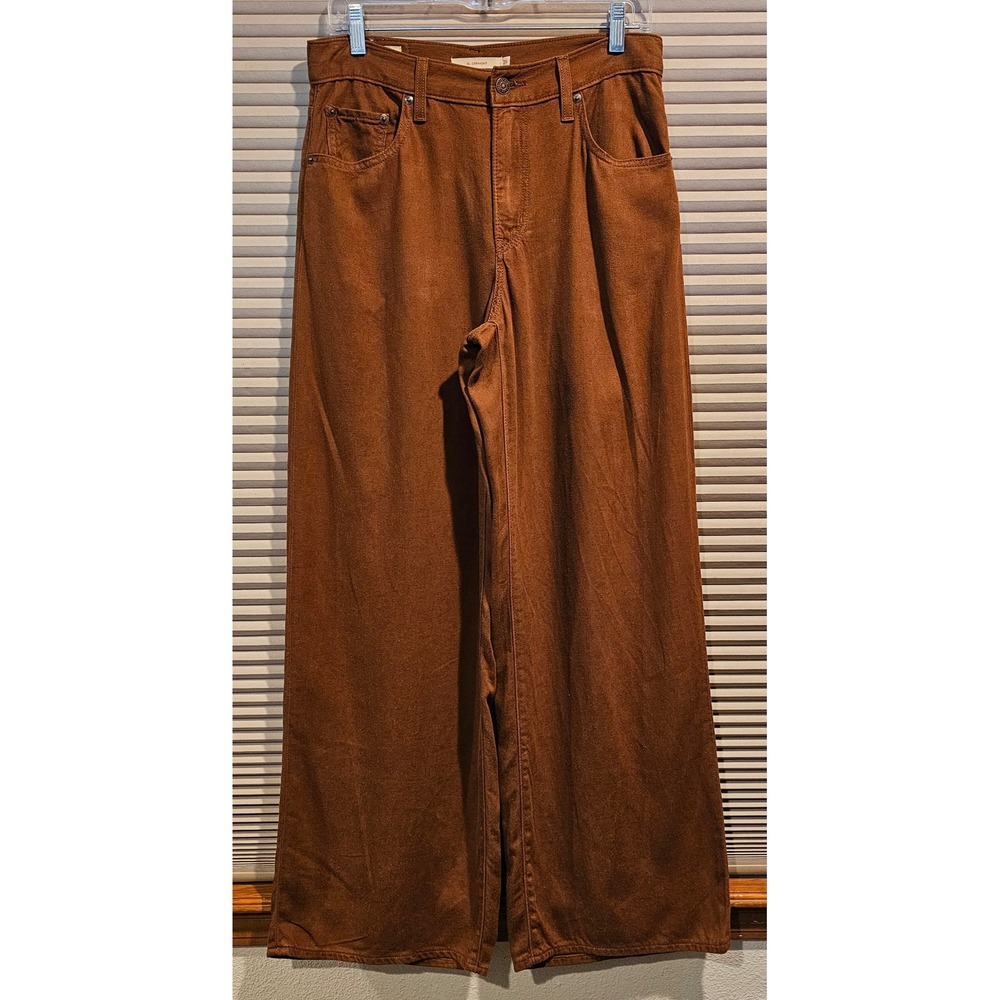Levis Premium XL Straight Brown Linen Blend Wide Leg Pants Womens W26 L31